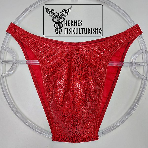Sunga Bodybuilder Vermelha Escama Réptil - Corte Tradicional