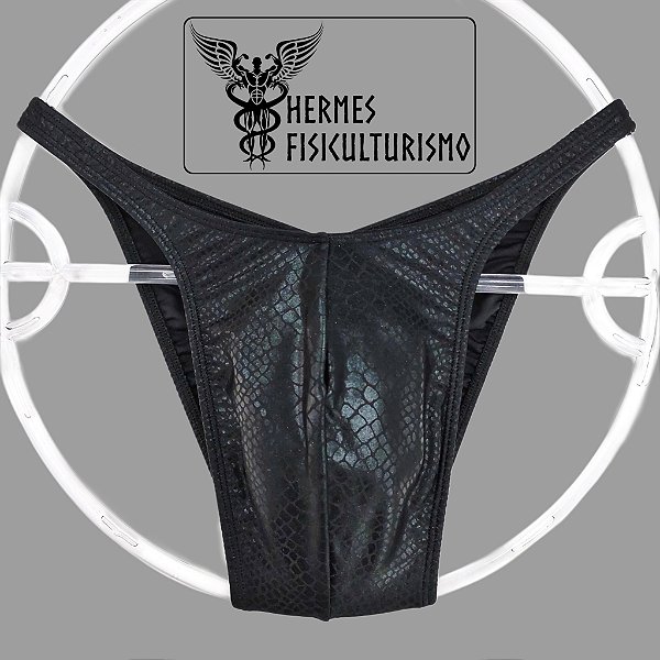 Sunga Bodybuilder Preta Brilhante Escama Cobra - Corte Pró