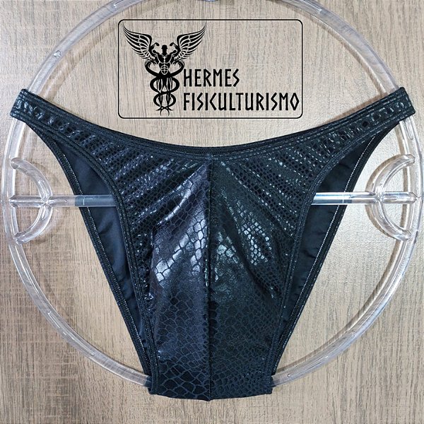 Sunga Bodybuilder Preta Brilhante Escama Cobra - Corte Tradicional