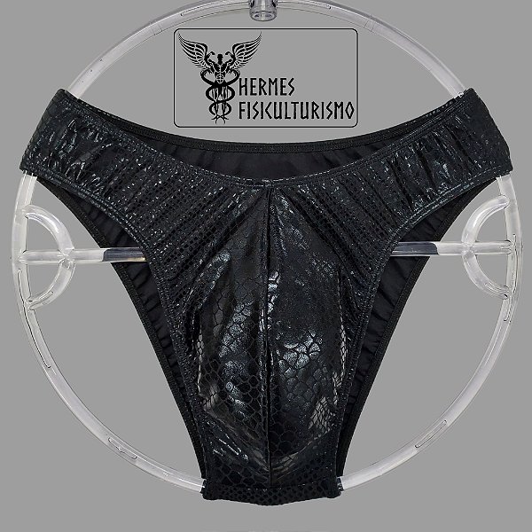 Sunga Bodybuilder Preta Brilhante Escama Cobra - Corte IFBB