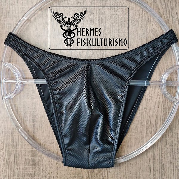 Sunga Bodybuilder Preta Veludo Escama Cobra - Corte Tradicional