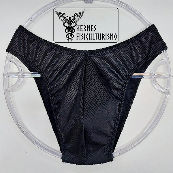 Sunga Bodybuilder Preta Veludo Escama Cobra - Corte IFBB