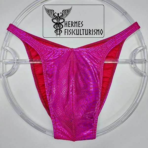 Sunga Bodybuilder Rosa com Vermelho Escama Cobra - Corte Pró