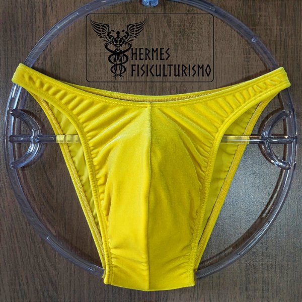 Sunga Bodybuilder Amarela em Veludo - Corte Tradicional