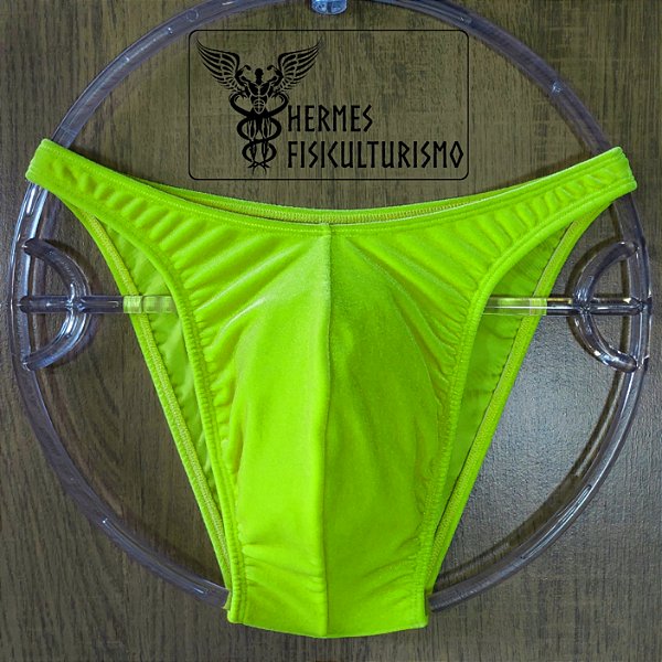 Sunga Bodybuilder Amarela Neon em Veludo - Corte Tradicional