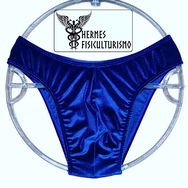 Sunga Bodybuilder Azul Real em Veludo - Corte IFBB