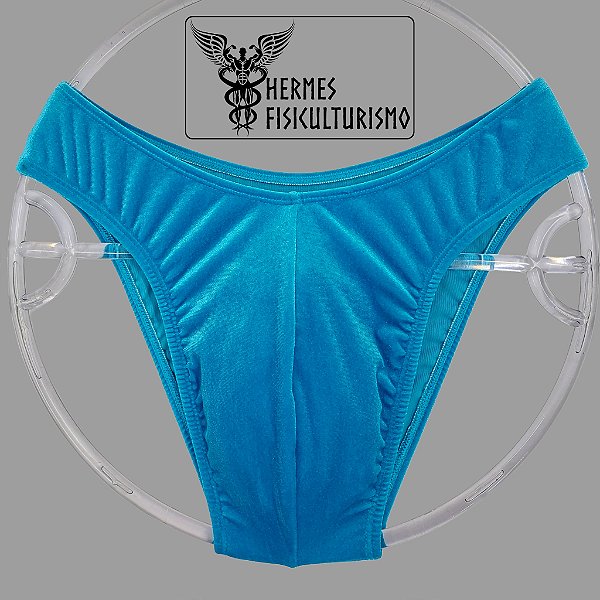 Sunga Bodybuilder Azul Turquesa em Veludo - Corte IFBB