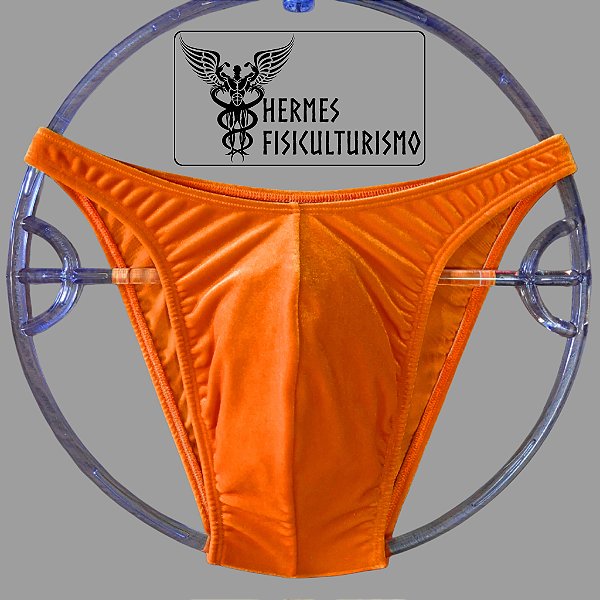 Sunga Bodybuilder Laranja Neon em Veludo - Corte Tradicional