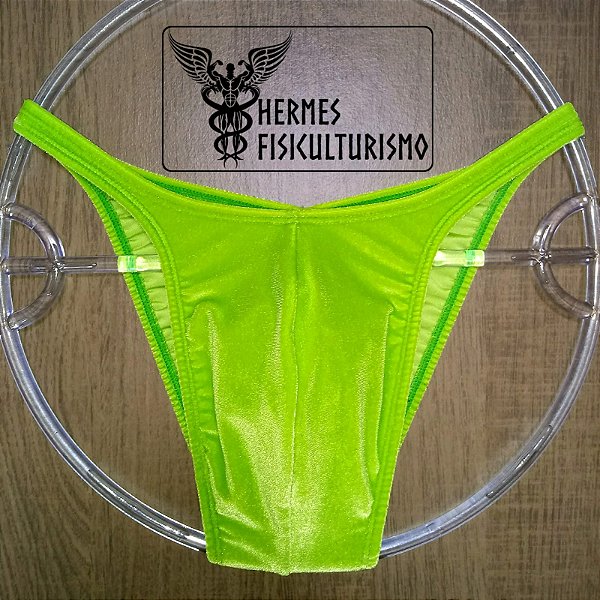 Sunga Bodybuilder Verde Limão em Veludo - Corte Pró