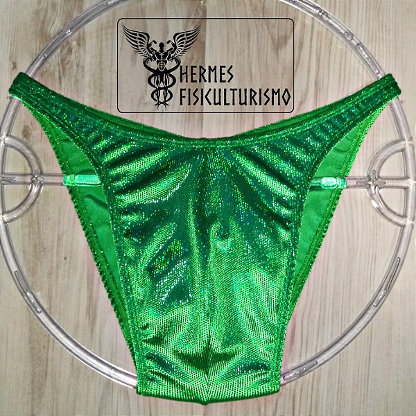 Sunga Bodybuilder Verde em Veludo Holográfico - Corte Tradicional