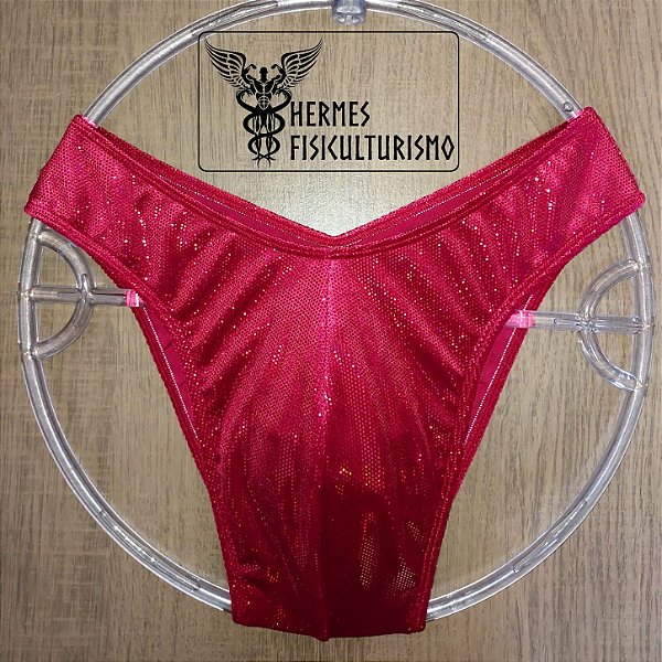 Sunga Bodybuilder Vermelha em Veludo Holográfico - Corte IFBB