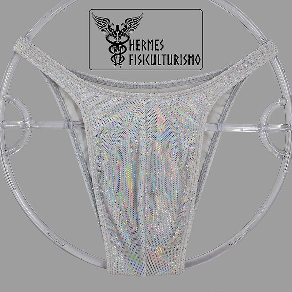 Sunga Bodybuilder Branca em Veludo Holográfico - Corte Pró