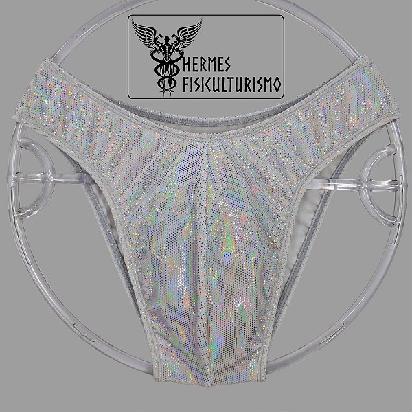 Sunga Bodybuilder Branca em Veludo Holográfico - Corte IFBB