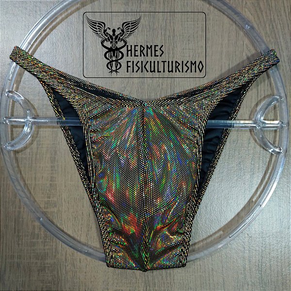 Sunga Bodybuilder Dourada em Veludo Holográfico - Corte Pró