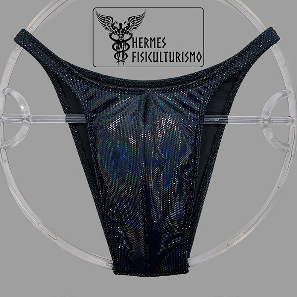 Sunga Bodybuilder Preta em Veludo Holográfico - Corte Pró