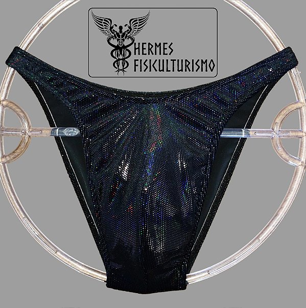 Sunga Bodybuilder Preta em Veludo Holográfico - Corte Tradicional