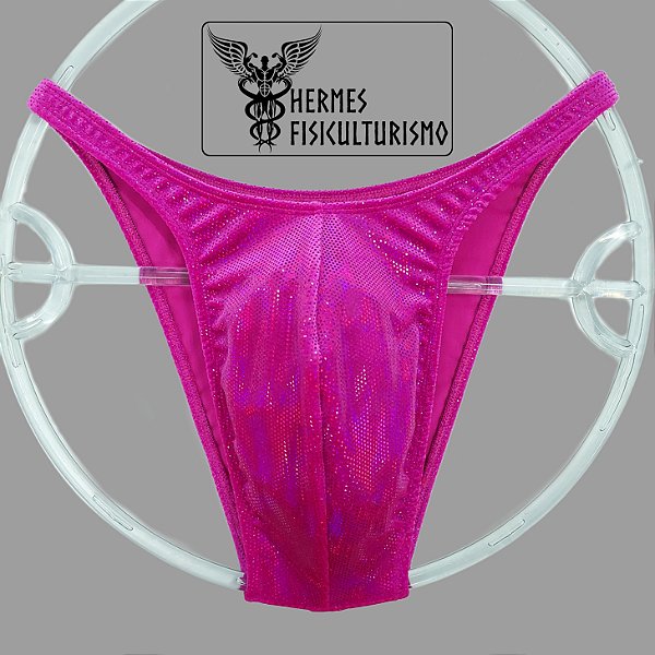 Sunga Bodybuilder Rosa em Veludo Holográfico - Corte Pró