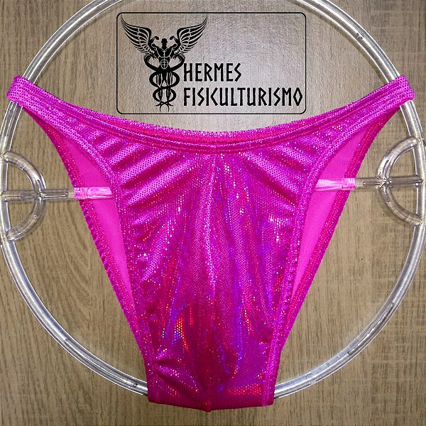 Sunga Bodybuilder Rosa em Veludo Holográfico - Corte Tradicional