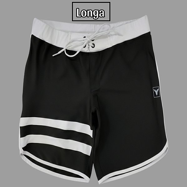 Bermuda Men's Physique Longa Preta com Branco e Listras