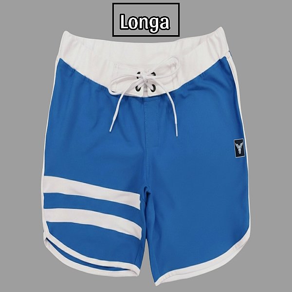 Bermuda Men's Physique Longa Azul Índigo com Branco e Listras