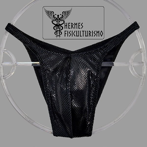 Sunga Bodybuilder Preta Veludo Cobra Brilhante - Corte Pró
