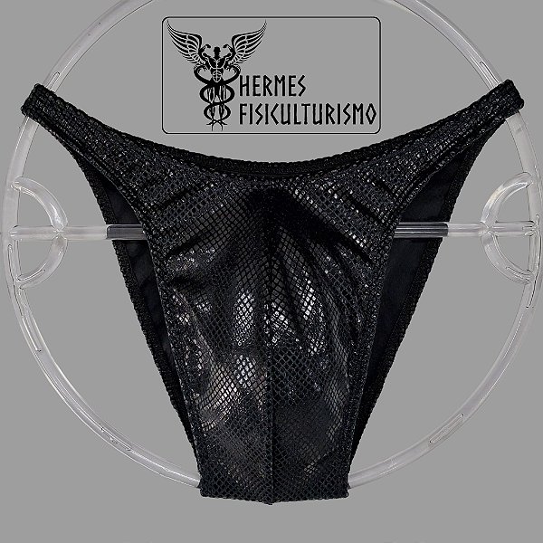 Sunga Bodybuilder Preta Veludo Cobra Brilhante - Corte Tradicional