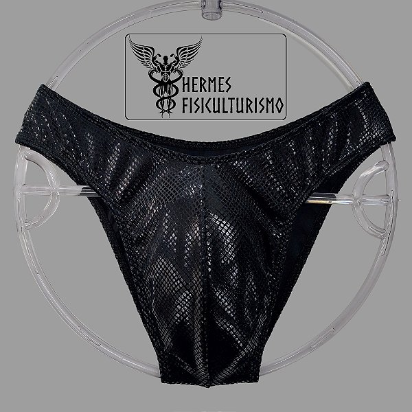Sunga Bodybuilder Preta Veludo Cobra Brilhante - Corte IFBB