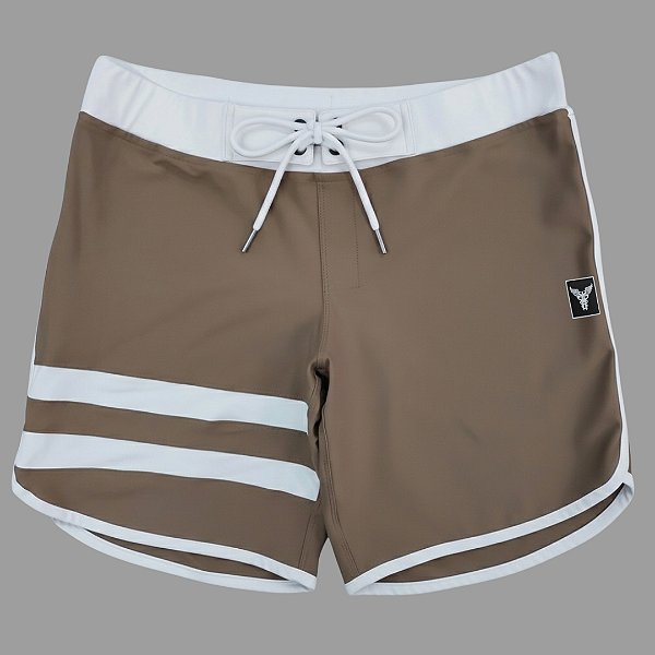 Bermuda Men's Physique Curta Café com Branco e Listras