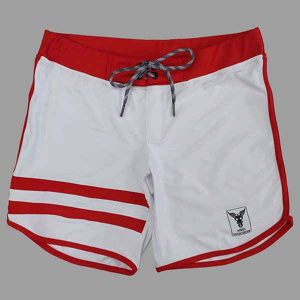 Bermuda Men's Physique Curta Branca com Vermelho e Listras