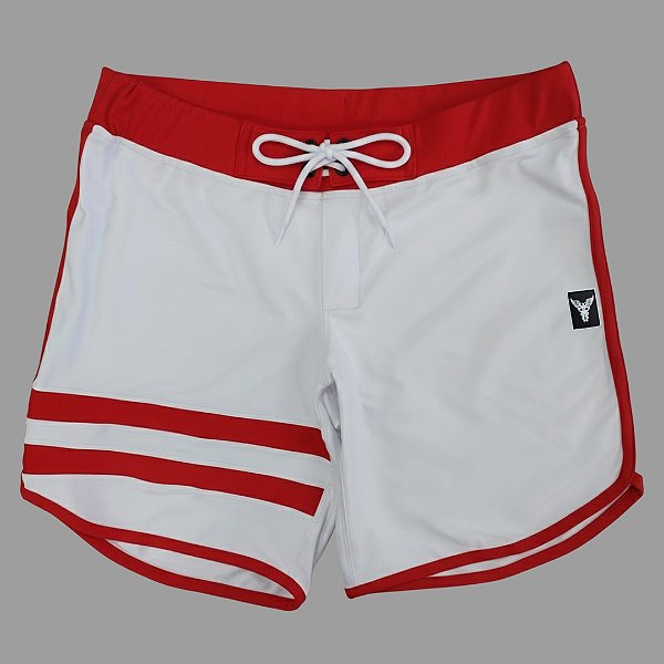 Bermuda Men's Physique Curta Branca com Vermelho e Listras