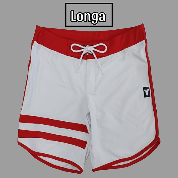 Bermuda Men's Physique Longa Branca com Vermelho e Listras