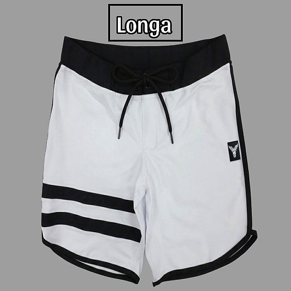Bermuda Men's Physique Longa Branca com Preto e Listras