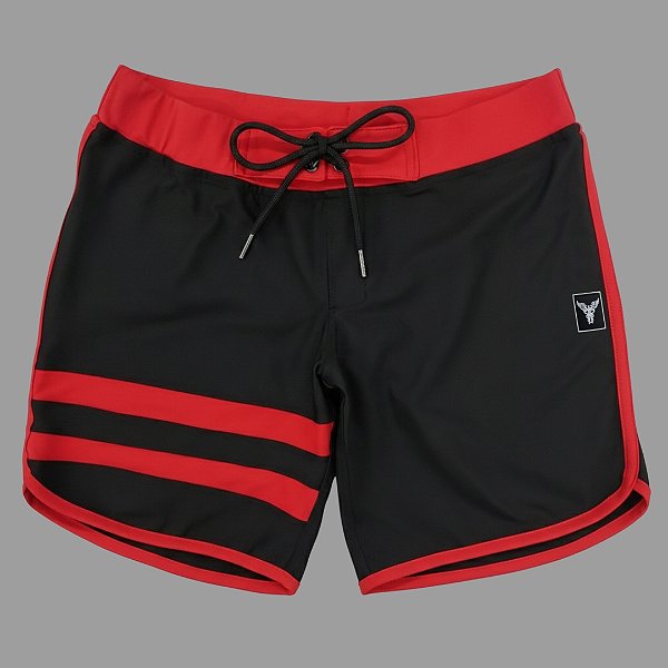 Bermuda Men's Physique Curta Preta com Vermelho e Listras