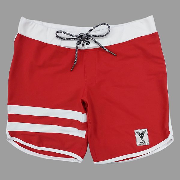 Bermuda Men's Physique Curta Vermelha com Branco e Listras