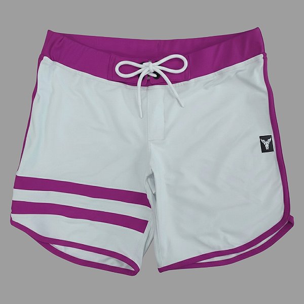 Bermuda Men's Physique Curta Branca com Fúcsia e Listras