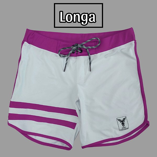 Bermuda Men's Physique Longa Branca com Fúcsia e Listras