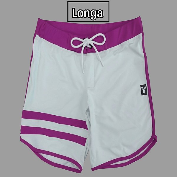 Bermuda Men's Physique Longa Branca com Fúcsia e Listras