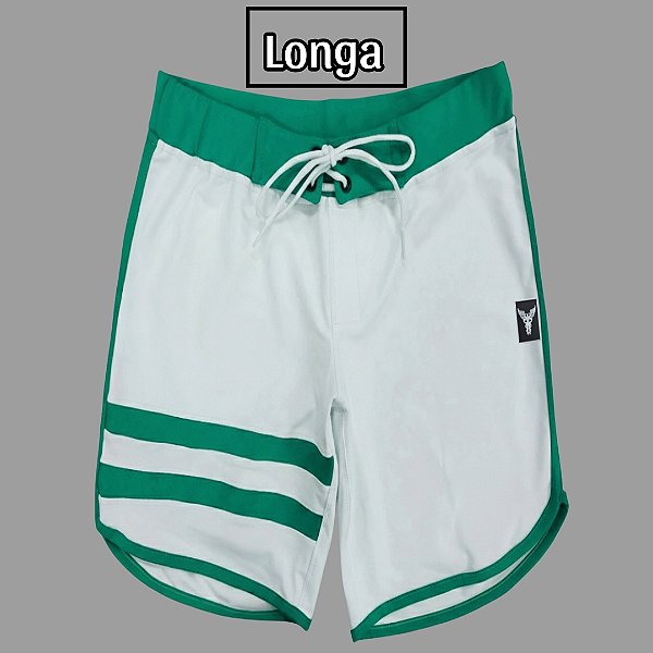 Bermuda Men's Physique Longa Branca com Esmeralda e Listras