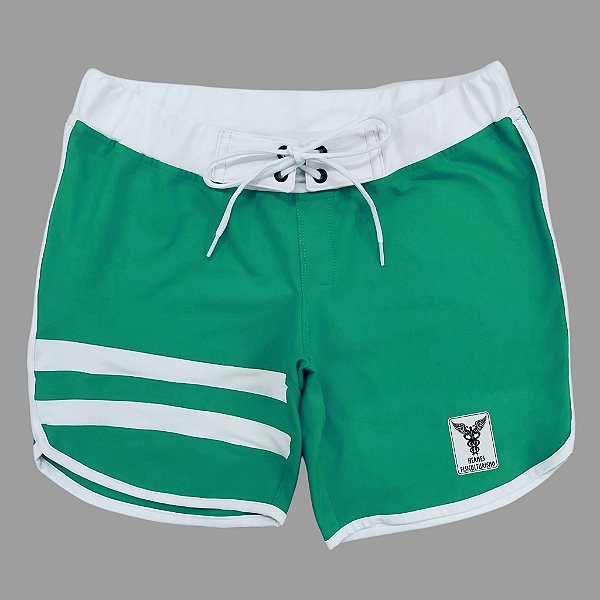Bermuda Men's Physique Curta Esmeralda com Branco e Listras