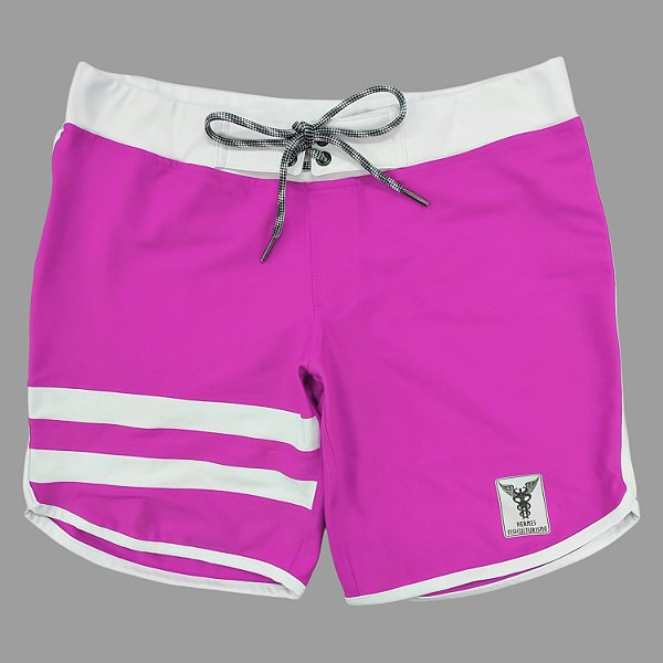 Bermuda Men's Physique Curta Pink Flúor com Branco e Listras
