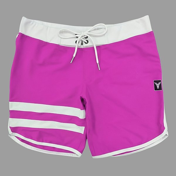 Bermuda Men's Physique Curta Pink Flúor com Branco e Listras