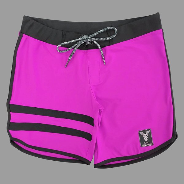Bermuda Men's Physique Curta Pink Flúor com Preto e Listras