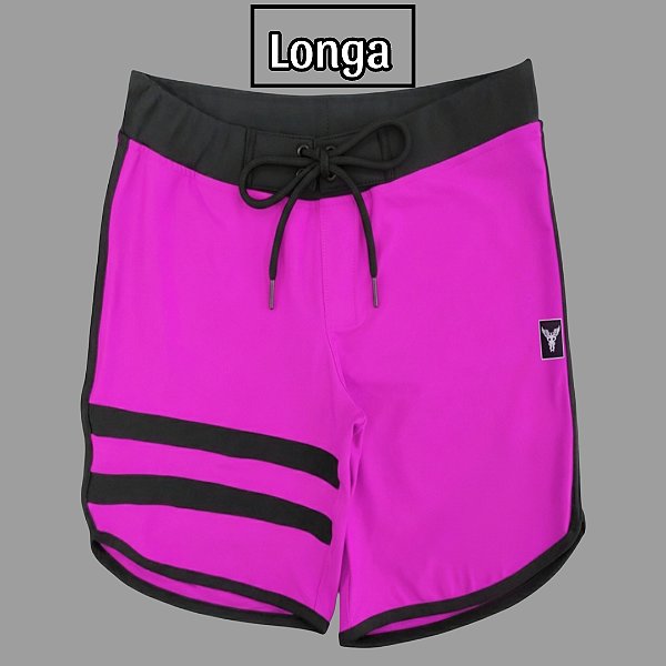 Bermuda Men's Physique Longa Pink Flúor com Preto e Listras