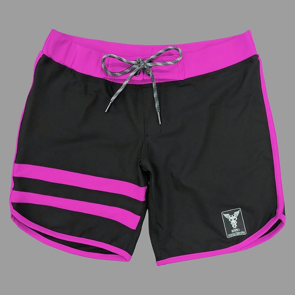 Bermuda Men's Physique Curta Preta com Pink Flúor e Listras