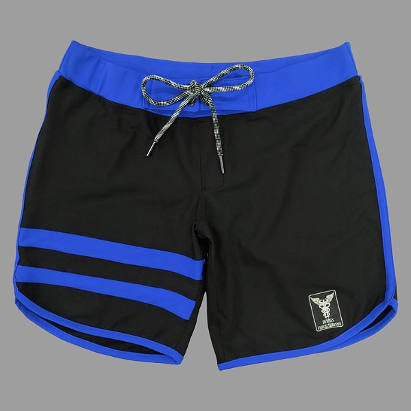 Bermuda Men's Physique Curta Preta com Azul Índigo e Listras