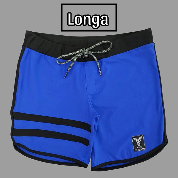 Bermuda Men's Physique Longa Azul Índigo com Preto e Listras