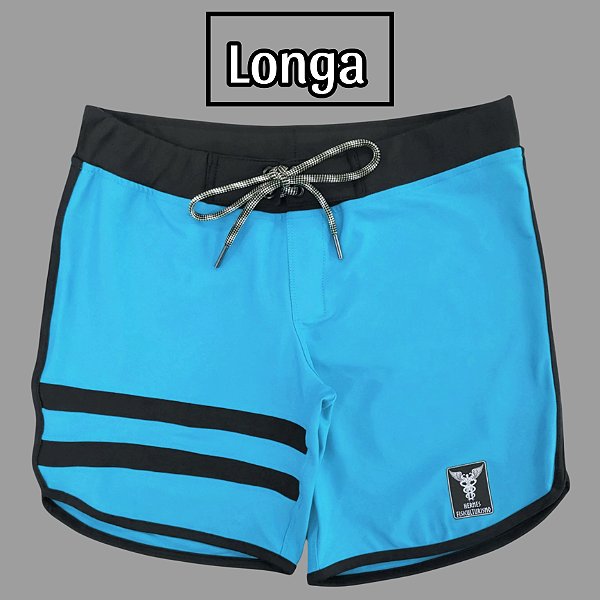 Bermuda Men's Physique Longa Blue Sky com Preto e Listras