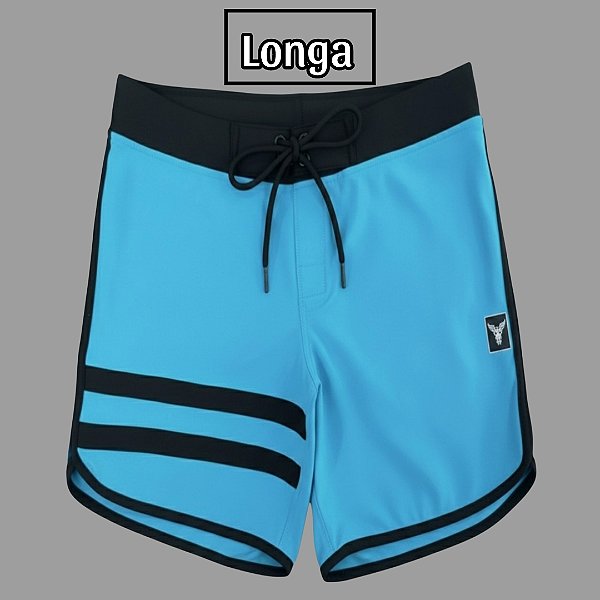Bermuda Men's Physique Longa Blue Sky com Preto e Listras