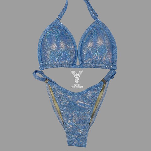 Biquíni Fit Model NPC – Azul Bebê Brilhante Holográfico
