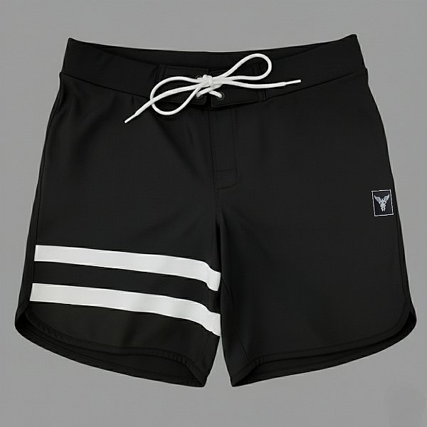 Bermuda Men's Physique Curta Preta com Listras Brancas